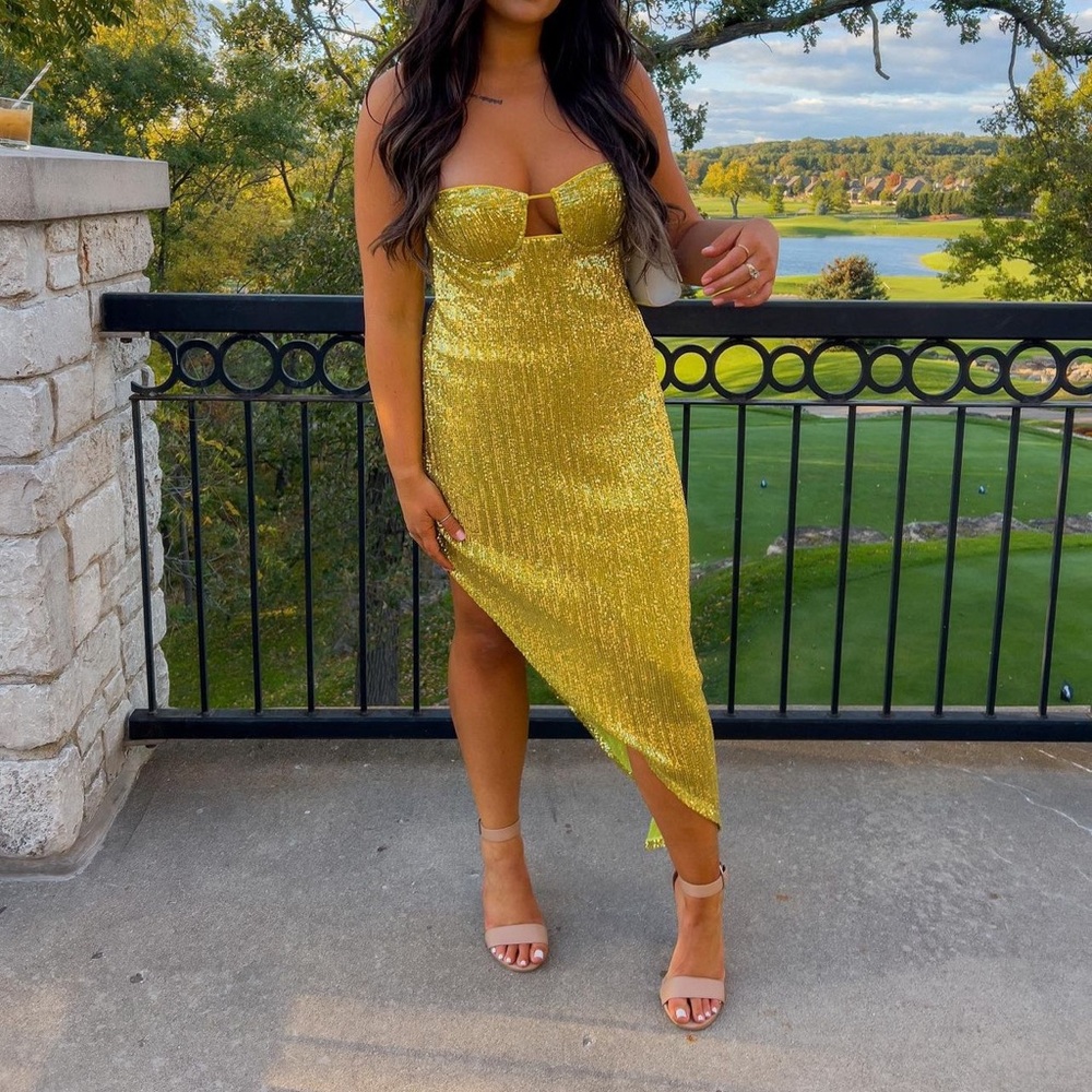 Michael Costello Sequin Asymmetrical Dress